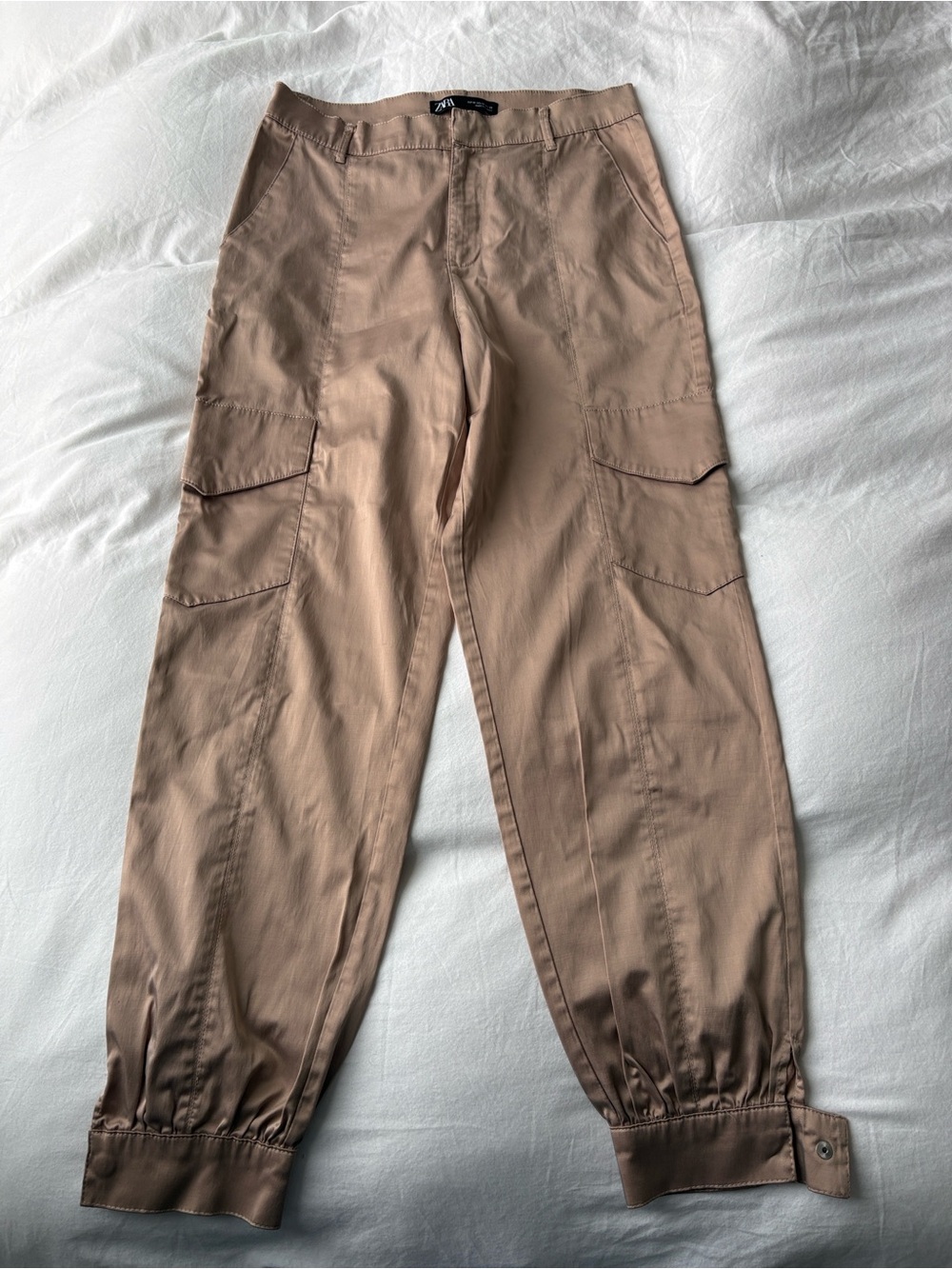 Zara Champagne Satin Cargo Pants